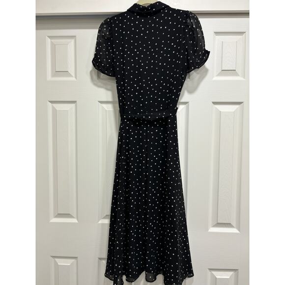 DKNY Donna Karan Polka Dot Midi Dress Romantic Short Sleeve Black New NWT - Picture 6 of 6